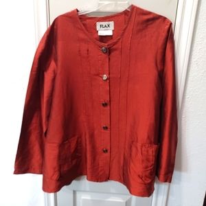 Vintage orange 🍊 beautiful FLAX silk button down blouse/jacket size m